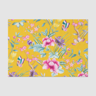 Cute Mustard Yellow Floral & Butterflies Pattern Tissue Paper