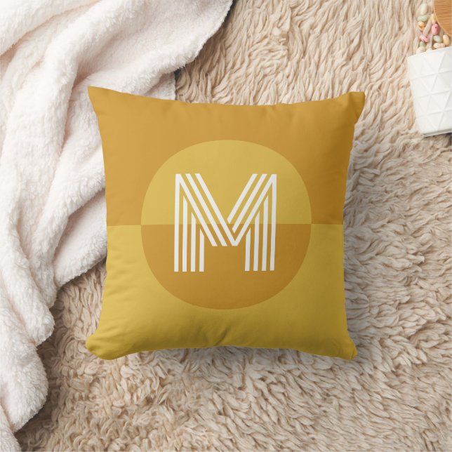 Cute Mustard Yellow Geometric Modern Monogram Cushion (Blanket)