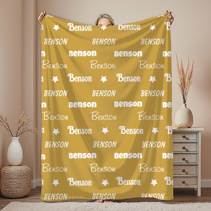 Cute mustard yellow repeating name personalized fleece blanket
