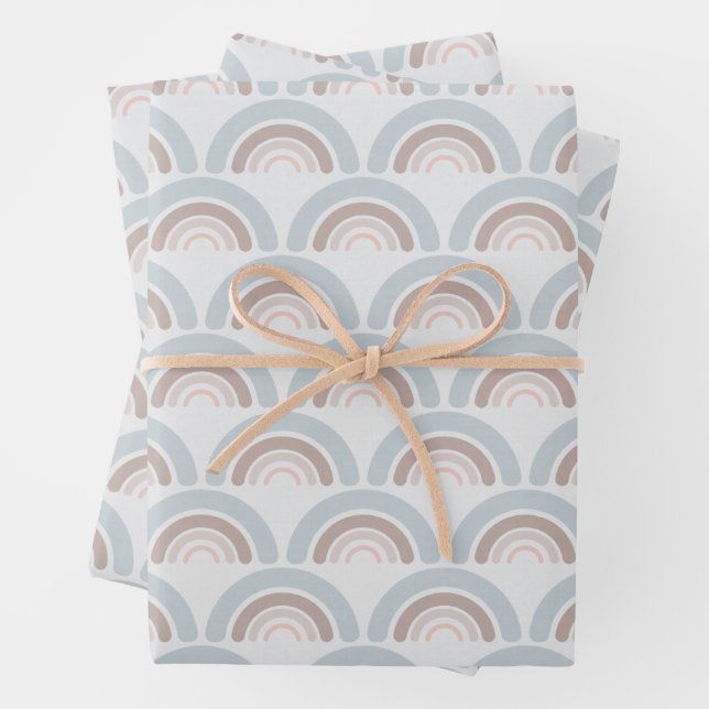 Cute Muted Boho Kid's Pastel Rainbow  Wrapping Paper Sheet (In situ)