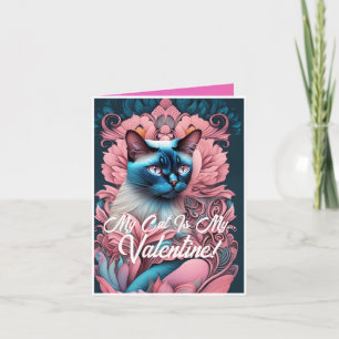 Cute My Cat Is My Valentine Art Nouveau Card
