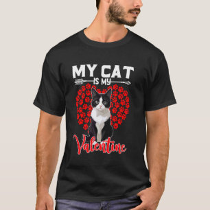 Cute My Cat Is My Valentine Tuxedo Cat Hearts Vale T-Shirt