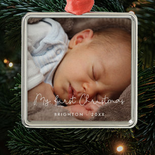 Cute My First Christmas baby photo Metal Ornament