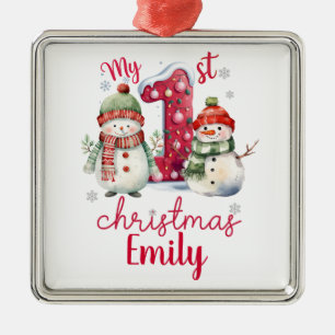 Cute My First Christmas Personalise Metal Ornament