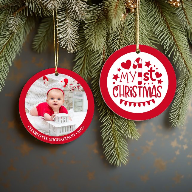 Cute My First Christmas Personalised Photo Ceramic Ornament (Cute My First Christmas Personalized Photo Ceramic Ornament)