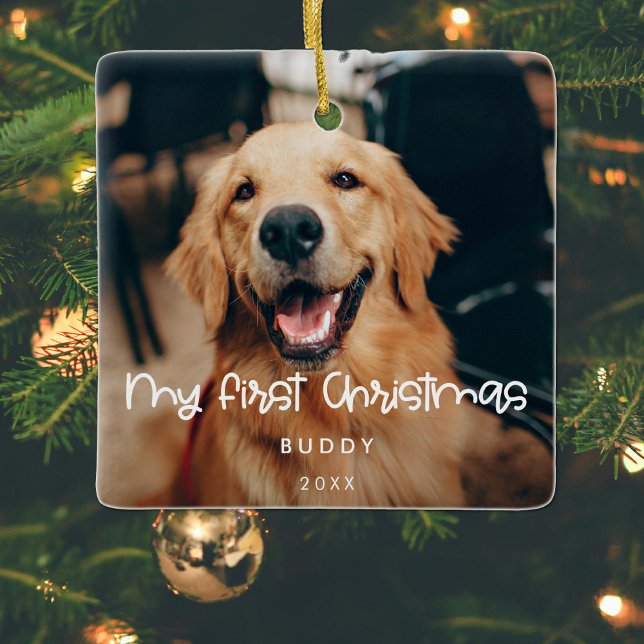 Cute My First Christmas Pet photo Ceramic Ornament (Creator Uploaded)