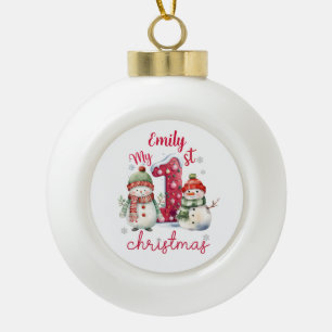 Cute My First Christmas Snowmen Ceramic Ball Christmas Ornament