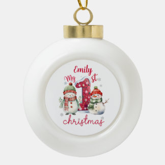 Cute My First Christmas Snowmen  Ceramic Ball Christmas Ornament