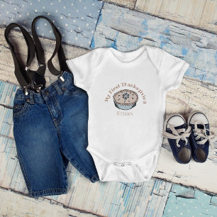 Cute My First Thanksgiving Blueberry Pie Baby Boy Bodysuit