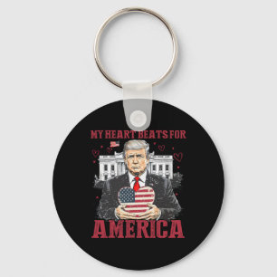 Cute My Heart Beats For America Trump White House Key Ring