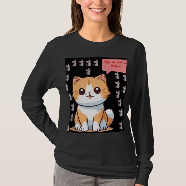 Cute "My Name is Mew" Cartoon Cat Graphic Tee (Front)