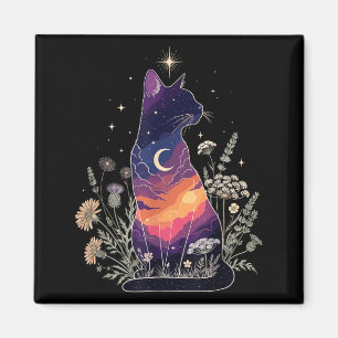 Cute Mystical Cat Lover Kitten Floral Women Girls Magnet