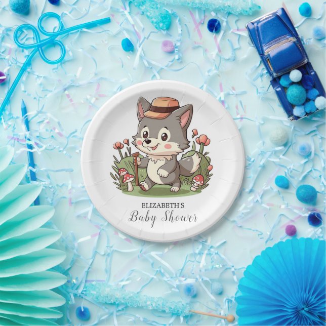 Cute Mystical Wolf Baby Shower Paper Plate (Party)