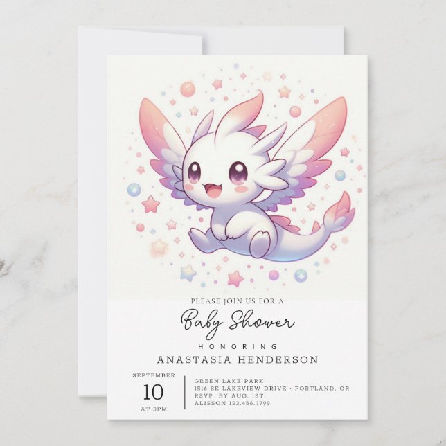 Cute Mythical Dragon Baby Shower Invitation (Front)