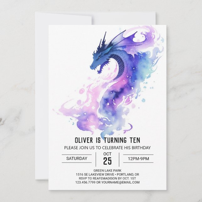 Cute Mythical Kids Dragon Birthday Invitation (Front)