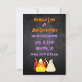 Cute n Spooky Candy Corn Couple Halloween Wedding Save The Date (Back)