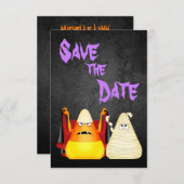 Cute n Spooky Candy Corn Couple Halloween Wedding Save The Date (Front/Back)