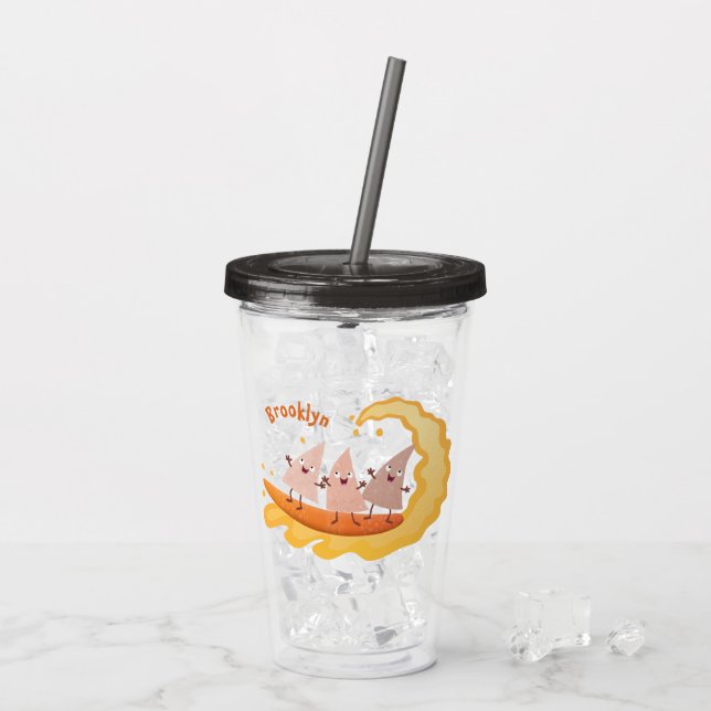 Cute nachos corn chips surfing cartoon  acrylic tumbler (Back Ice)