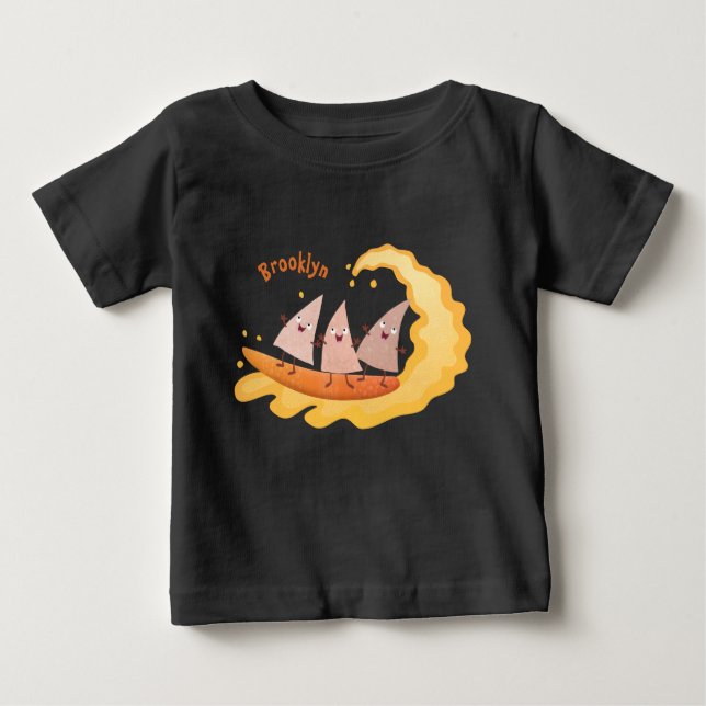 Cute nachos corn chips surfing cartoon baby T-Shirt (Front)