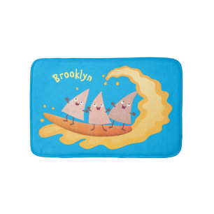 Cute nachos corn chips surfing cartoon  bath mat