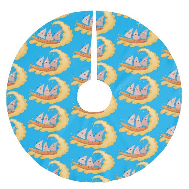 Cute nachos corn chips surfing cartoon  brushed polyester tree skirt (Front)