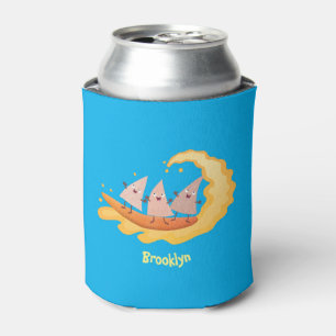Cute nachos corn chips surfing cartoon can cooler