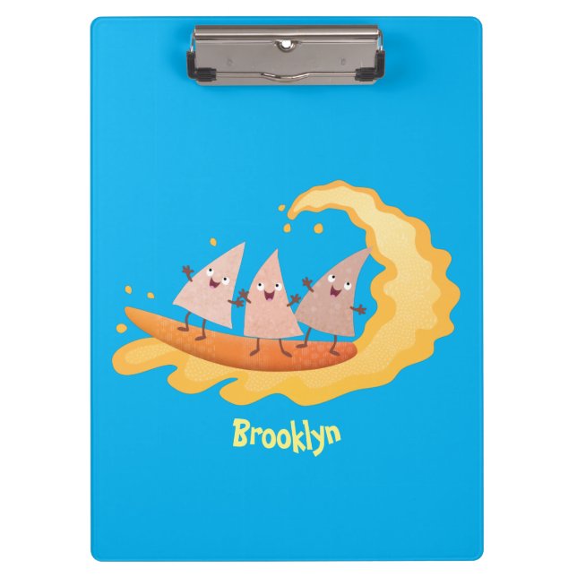 Cute nachos corn chips surfing cartoon clipboard (Front)