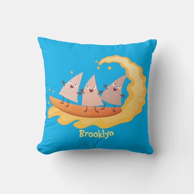 Cute nachos corn chips surfing cartoon  cushion (Front)