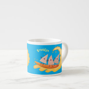 Cute nachos corn chips surfing cartoon espresso cup