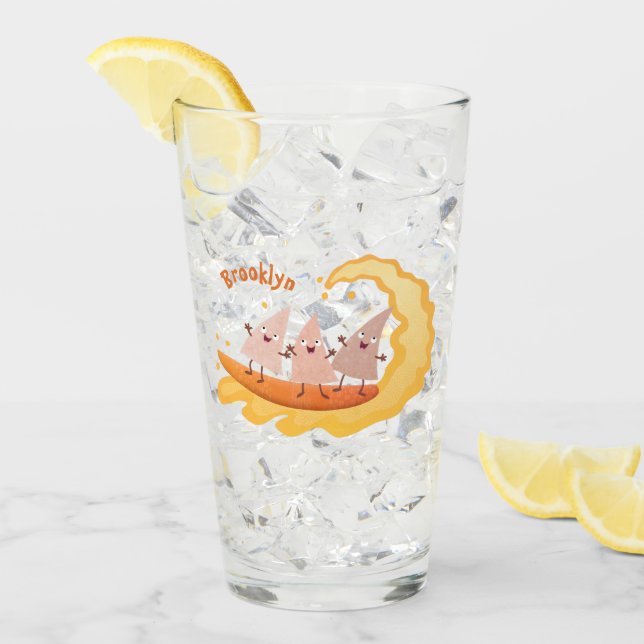 Cute nachos corn chips surfing cartoon glass (Front Ice)