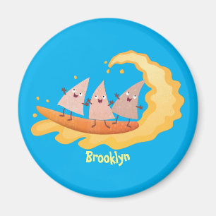 Cute nachos corn chips surfing cartoon magnet