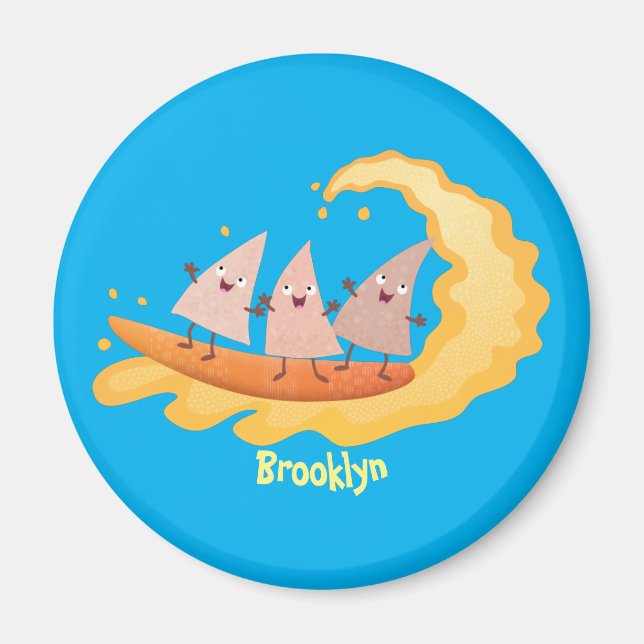 Cute nachos corn chips surfing cartoon magnet (Front)
