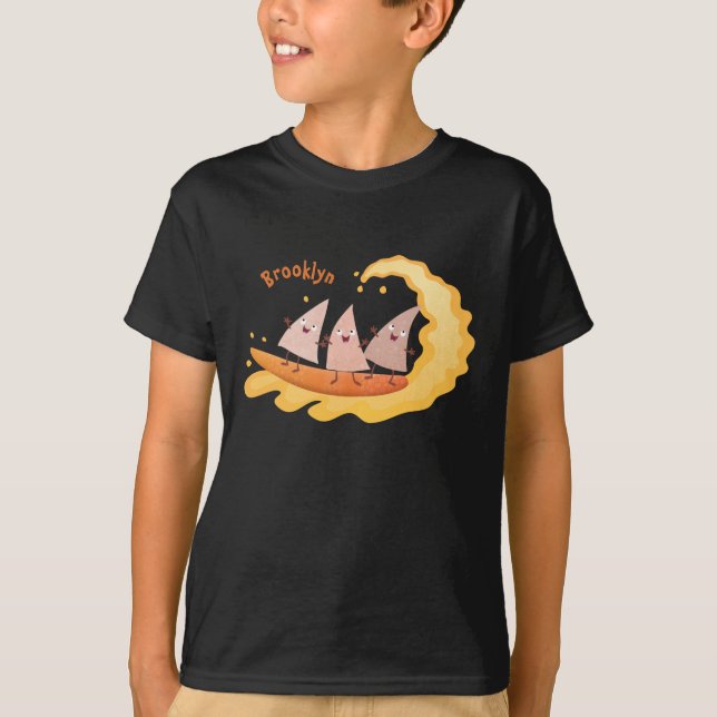 Cute nachos corn chips surfing cartoon  T-Shirt (Front)