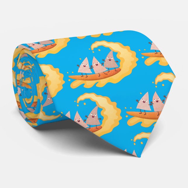 Cute nachos corn chips surfing cartoon  tie (Rolled)
