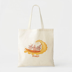 Cute nachos corn chips surfing cartoon tote bag