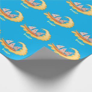 Cute nachos corn chips surfing cartoon wrapping paper