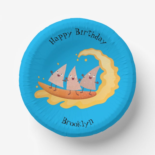 Cute nachos corn chips surfing paper plate (Front)