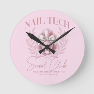 Cute Nail tech Coquette Nail Polish Social Club Round Clock