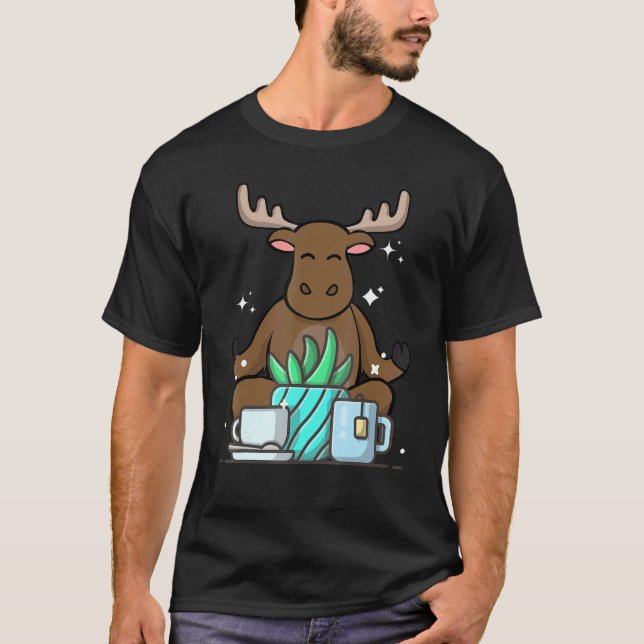 Cute Namaste Moose Do Yoga Gardening  Coffee T-Shirt (Front)
