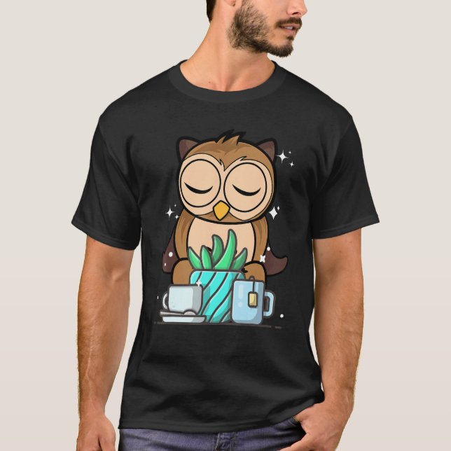 Cute Namaste Owl Do Yoga Gardening  Coffee T-Shirt (Front)