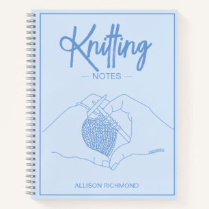 Cute Name Blue Heart Hands Illustration Knitting Notebook