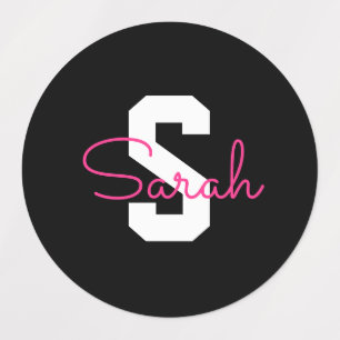 Cute Name & Monogram Black White & Pink