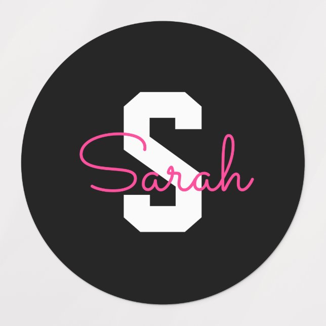 Cute Name & Monogram | Black White & Pink (Design 3)
