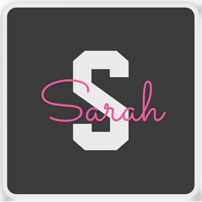 Cute Name & Monogram | Black White & Pink (Front)