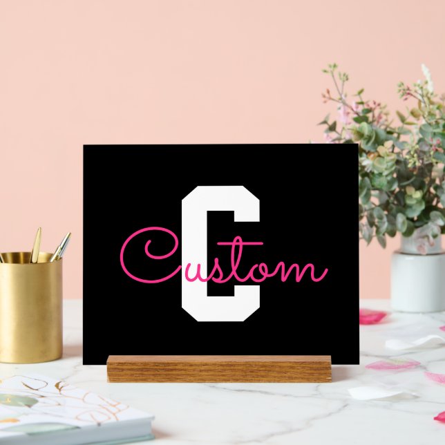 Cute Name & Monogram | Black White & Pink Acrylic Sign (Wedding)