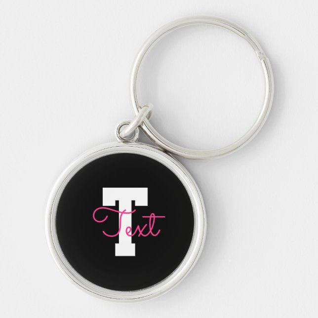 Cute Name & Monogram | Black White & Pink Key Ring (Front)