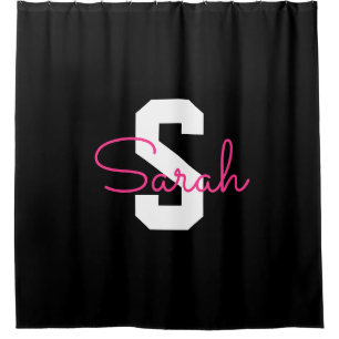 Cute Name & Monogram   Black White & Pink Shower Curtain