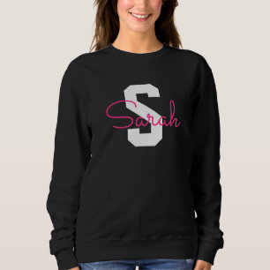 Cute Name & Monogram Black White & Pink Sweatshirt