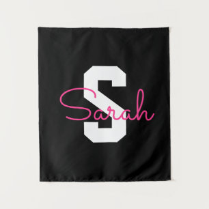 Cute Name & Monogram   Black White & Pink Tapestry