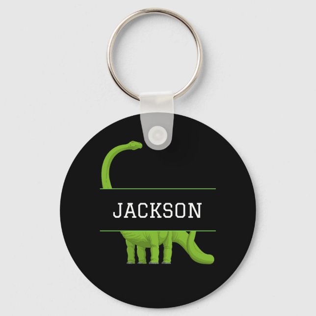 Cute Name Personalised Black Dinosaur  Key Ring (Front)